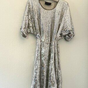 Vintage Full Sequined Royal Feelings Pure Silk Mini Dress - Large